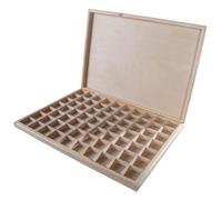 WooDeeDoo Wooden Storage Box with 70 Compartments - Slim Pine Organiser Tray for Jewellery Beads Crystals Sewing Tools Mini Crafts - Customisable Unfinished Wood - 37 x 26.5 x 3 cm