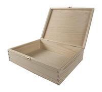 WooDeeDoo Wooden Storage Box with Hinged Lid and Clasp - 29.5 x 22.5 x 8 cm - Natural Pine Box for Personalised Gifts Craft Projects Decorative Display Staining Painting Waxing DIY