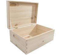 WooDeeDoo Wooden Storage Box with Lid - 29 x 21 x 13.5 cm - Plain Pine Chest with Etched Handles for Keepsakes Craft Supplies Wedding Memories Decoupage Painting or Personalised Gift Use