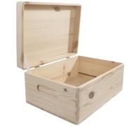 WooDeeDoo Wooden Storage Chest Box - 29 x 21 x 13.5 cm - Medium Pine Box with Hinged Lid and Side Handles for Craft Organisation Gift Wrapping Keepsakes or DIY Home Decor Projects
