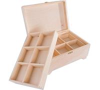 WooDeeDoo Wooden Storage Chest with Clasp and 2 Removable Trays - 30 x 20 x 15 cm - Pine Jewellery Keepsake Box with 12 Compartments for Rings Earrings Trinkets Crafts Personalise Paint Decorate