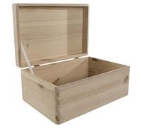 WooDeeDoo Wooden Storage Chest with Solid Pine Lid - Medium Unfinished Pine Keepsake Gift Craft Box for Engraving Pyrography Painting Decoration DIY Memory Storage Organiser - 29.5 x 19.5 x 13.5 cm