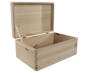 WooDeeDoo Wooden Storage Chest with Solid Pine Lid - Medium Unfinished Pine Keepsake Gift Craft Box for Engraving Pyrography Painting Decoration DIY Memory Storage Organiser - 29.5 x 19.5 x 13.5 cm