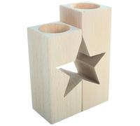 WooDeeDoo Wooden T Light Candle Holders Pair - Star Cut Out Design Solid Beech Wood Unpainted Natural Double Tealight Set for Home Décor Wedding Table Decoration Crafts DIY Personalised Rustic Gift