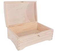 WooDeeDoo Wooden Treasure Chest Box with Hinged Lid and Key Lock - Unfinished Pine Storage for Gifts Trinkets Memories Crafts - Customisable Decorative Box - 30 x 20 x 13 cm