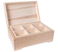 WooDeeDoo Wooden Treasure Chest with Hinged Lid and 6-Compartment Inner Tray - Unfinished Pine Storage for Jewellery Trinkets Memorabilia Gifts Crafts - Customisable Decorative Box - 30 x 20 x 13 cm