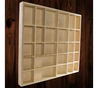 Woodeedoo Wooden Trinket Display Shelf With 28 Compartments Unfinished Pine Wall Mounted Storage Unit For Crafts 45 X 40 X 3.5 Cm