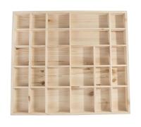 WooDeeDoo Wooden Trinket Display Shelf with 28 Compartments - Wall Mounted Shadow Box for Collectables or Crafts - Unfinished Pine Storage Cabinet with Natural Back - 45 x 40 x 3.5 cm