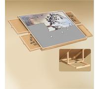 Gr8 Home Adjustable Wooden 1000 Piece Jigsaw Puzzle Table With Rack Stand Easel Tilting Angle Tiltable Board Holder With 4 Storage Drawers