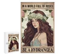 Wooden 1000 pcs Puzzle for Adults - In A World Full of Rose Be A Hydrangea - Uplifting Floral Puzzle with Elegant Design for Mental Wellness