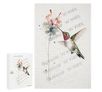 Wooden 1000 Piece Jigsaw Puzzle - Hummingbird in Floral Scene - Artistic Nature Puzzle for Adults and Gift for Bird Lovers