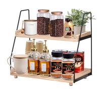 Wooden 2-Tier Coffee Station Organizer - Kitchen Countertop Coffee Bar Organizer with Condiment Storage Tea Coffee Storage for Home, Office, and Coffee Accessories