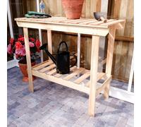 Wooden 2 Tier Shelf Slatted Staging Table - Greenhouse Storage & Potting Bench
