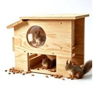 Wooden 2-Tier Squirrel House with Viewing Window & Feeding Platform - Solid Wood Nesting Box & Play Deck for Squirrels & Chipmunks - Outdoor Wildlife Shelter, Easy Clean & Mount