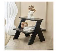 Wooden 2 Tier Step Stool Multi-Purpose Step Ladder For Adult And Kids, Foot Stool Display Storage Shelf For Closet, Library, Bedroom, Kitchen(Black)