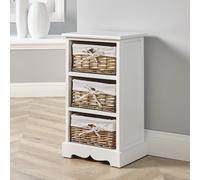 Wooden 3 Drawer Chest Storage Unit Willow Wicker Baskets Bedside Fully Assembled
