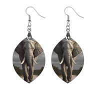 Wooden 3D Elephant Earrings for Women Lightweight Dangle Earrings Ethnic Geometric Apricot Shaped Earring Vintage Retro Jewelry Gift for Daily Wear Wedding Party Graduation