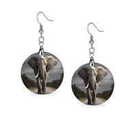 Wooden 3D Elephant Earrings for Women Lightweight Dangle Earrings Ethnic Geometric Round Earring Vintage Retro Jewelry Gift for Daily Wear Wedding Party Graduation