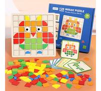 Wooden 3D Geometric Puzzle, 1 Set 120 Mosaic Colorful Animal Pattern Blocks, Classic Educational Geometric Shape Puzzle, Wooden Pattern Blocks for Kids