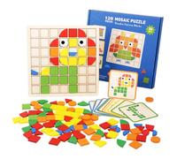 Wooden 3D Geometric Puzzle, 1 Set Colorful Animal Pattern Puzzle Game Toys, Mosaic Shape Wooden Pattern Blocks Puzzle with 120 PCS Woodens Pattern Blocks with 20 PCS Design Cards for Kids