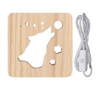 Wooden 3D LED Light Hollow Pine Wood Wolf Shaped Warm White USB Power Night Lamp Office Bedroom Living Room