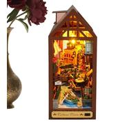 | Wooden 3D Shelf Puzzle Decoration - Mini LED House Desk Decor for Kids Adults Nursery Playroom Reading Room Bedroom Library Halloween Christmas