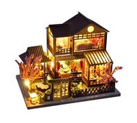 Wooden 3D Villa Model Puzzle Kit - LED Light Brick Set, Realistic DIY Craft Assembly Project, Detailed Construction Hobby | Adults Men Children Home Librar