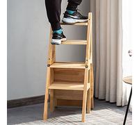 Wooden 4-Step Ladder Chair - Multifunction Folding Stool, Innovative Step Ladder for Kitchen, Office, Library