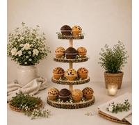 Wooden 4 Tier Rustic Cupcake Stand, Great for Wedding Cake Wood Display Tiered Centerpiece, Dessert Tower for Parties & Events