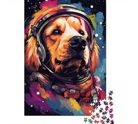 Wooden 500 Piece Puzzle for Adults, Artistic Astronaut Golden Retriever Jigsaw Puzzles Puzzle Gifts, Puzzles for Family Game 500pcs (52x38cm)