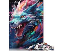 Wooden 500 Piece Puzzle for Adults, Colourful Graffiti Flying Dragon Jigsaw Puzzles Puzzle Gifts, Puzzles for Family Game 500pcs (52x38cm)