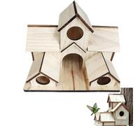Wooden 6 Hole Bird Nest Box, Rustic Villa Weatherproof Hanging Birdhouse, Roomy Multi Entry Habitat, Yard Garden Patio Balcony Decor, Bird Boxes For Gardens, Wild Small Bird Roosting Home (Khaki)