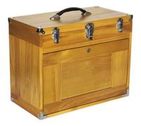Wooden 8 Drawer Machinist Toolbox - Lockable Portable Chest For Tools