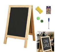 Wooden A Frame Pavement Sign, Double Sided Boards 25 x 40 cm, Small Chalk Board Multi Purpose Menu Message Display Board for Cafe Restaurant Bar Wedding Indoor Outdoor Use