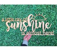 Wooden A Little Ray of Sunshine is Almost Here Sign for Backdrop - 13.7 * 7.87inch Gender Reveal Sign Decal, Baby Shower Decorations for Party, Balloon Arch Rainbow Sunshine Party Decor