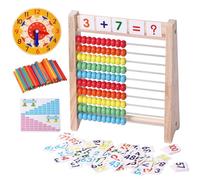 Wooden Abacus for Kids Math Manipulatives Learning Clock for 5 6 7 8 Year Old Boys Girls 1st 2nd Grade Math Counters 100 Counting Sticks Montessori Preschool Educational Math Toys Homeschool Supplies