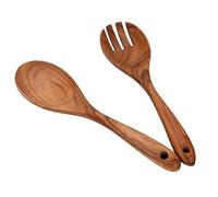 Wooden Acacia Salad Servers 10-inch, Set of 2, Salad Spoon and Fork Set, Hand Carved Wooden Utensils for Serving Salad