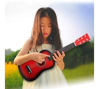 Wooden Acoustic Guitar Beginner Guitar Toy, 23in 6 String Toy Realistic Steel Strings Beginner Practice First Musical Instrument Child Toyfor Children (Red