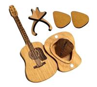 Wooden Acoustic Guitar Pick Box - Handmade Picks with Case, Unique Musician Gift Idea | Carved Plectrum Storage Tray, Desktop Display
