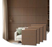 Wooden Acoustic Wall Panels 4 Pack 60x60 cm (1,44m²) Sound Proofing Panels Wood Slat Panelling with Sound Absorbing Felt Backing Easy DIY for TV Feature Wall Living Room Bedroom Office (Walnut)