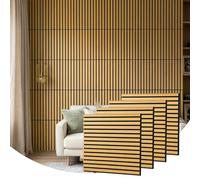 Wooden Acoustic Wall Panels 4 Pack 60x60 cm (1,44m²) Sound Proofing Panels Wood Slat Panelling with Sound Absorbing Felt Backing Easy DIY for TV Feature Wall Living Room Bedroom Office (Natural Oak)