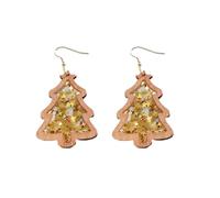 Wooden/Acrylic Christmas Tree Drop Dangle Earrings Shinning Glitter Colorful Christmas Tree Earrings Unique Bookshelf Book Christmas Tree Shape Hook Earrings Christmas Xmas Holiday Jewelry Gifts, Wood