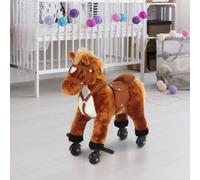 Wooden Action Pony Wheeled Walking Horse Riding Little Baby Plush Toy Wooden Style Ride on Animal Kids Gift w/Sound Brown