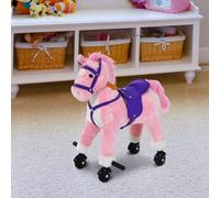 Wooden Action Pony Wheeled Walking Horse Riding Little Baby Plush Toy Wooden Style Ride on Animal Kids Gift w/Sound Pink