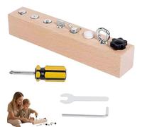 Wooden Activity Busy Board with Screwdriver Set, Educational Screw-Tightening Busy Board, Wooden Fine Motor Skills Learning Toy for Toddlers (8 Holes)