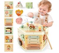 Wooden Activity Cube 10-in-1 Montessori Toy for 1 Year Old, Shape Sorter | Bead Maze, Slide Track, Spinning Gears, Windmill, Clock, Xylophone, Shape Matching, Abacus, Flip Board & Turn Board for Play