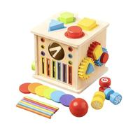 Wooden Activity Cube - 6.69 X 6.1 X 5.91 Inch Multifunctional Learning Toy Interactive Analytical Development Game Fun Boys Girls Preschool Party Playroom