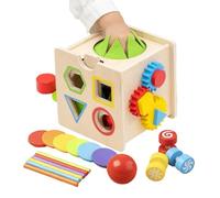 Wooden Activity Cube - 8 in 1 Toy for Party Playroom Fun, Multi Functional Educational Design, Tactile Shape Learning, Counting Beads, Rotating Gears, Color Recognition, Home Classroom Amusement,