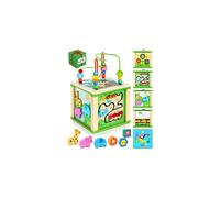 Wooden Activity Cube Baby Toys - Wooden Toys for 1 2 3 Year Old Boys Girls - Montessori Toys with Bead Maze Shape Sorter Abacus - Sensory Toys 1st