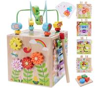 Wooden Activity Cube | Montessori Toys for 1 2 3 Year Old Toddler Gifts | One Year Old 1st First Birthday Gift | Educational Toys for 12+ Months Baby Boys Girls | Bonus Sorting & Stacking Game (Pink)